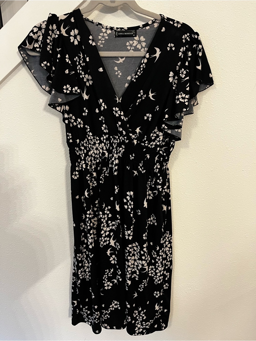 Black & White Floral Wrap Midi Dress